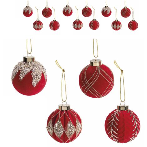 Palline per albero di natale effetto vetro, rosso e oro - Set 12 pezzi, diametro 7,5 centimetri