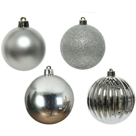Palline per albero di natale in plastica infrangibile color argento da 10 cm, 4 pezzi