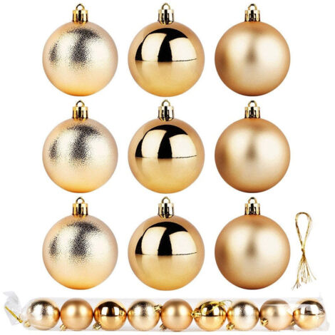 Palline per albero di Natale in plastica per decorazioni natalizie Ø 6 cm set da 9 -Oro
