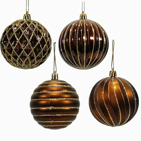 Palline per Albero di Natale in plastica Set 18 marrone oro decorazioni natalizi sfera cm8 addobbi particolare moderne lavorate