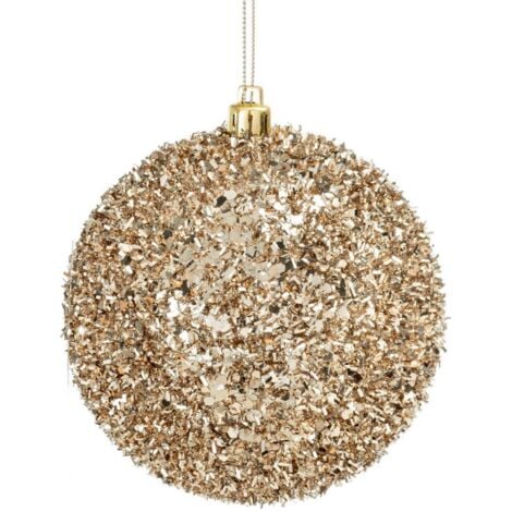 Palline per albero di Natale in vetro Champagne Oro con pendaglio Tinta Unita -4 pezzi da Ø 10 cm