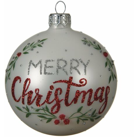 Palline per albero di natale in vetro color Bianco con scritta "Merry Christmas" da 8 cm, confezione da 6 pezzi