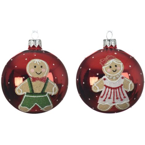 Palline per albero di Natale in vetro color Rosso con pupazzi da 8 cm, confezione da 6 pezzi
