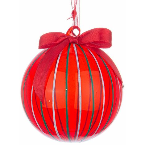 Palline per albero di Natale in vetro colore rosso con fiocco per decorazione -4 sfere da 10 cm