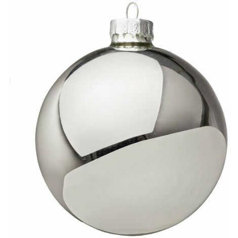 Palline per albero di Natale in vetro decorate color argento lucido -1 sfera da 14 cm