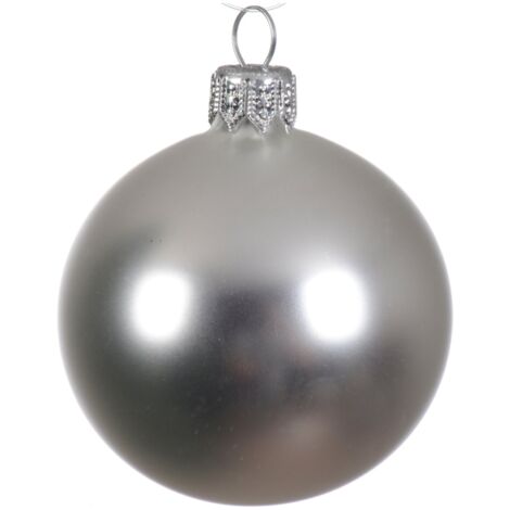Palline per albero di Natale in vetro decorate color argento opaco -4 sfere da 10 cm