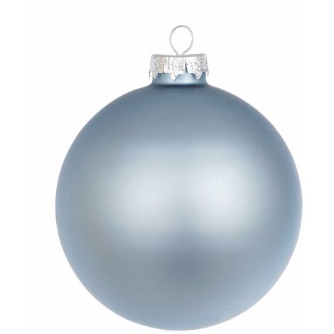 Palline per albero di Natale in vetro decorate color Celeste Polvere Opaco -4 sfere da 10 cm