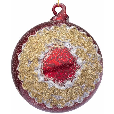 Palline per albero di Natale in vetro decorate color Florid Corona Rosso, confezione 4 pezzi