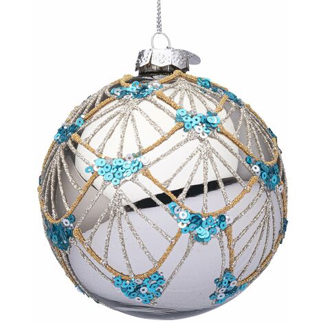 Palline per albero di Natale in vetro decorate color Lux argento -6 sfere da 8 cm