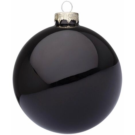 Palline per albero di Natale in vetro decorate color Nero Lucido -4 sfere da 10 cm
