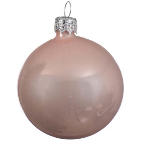 Palline per albero di Natale in vetro decorate color Rosa Blush Smalto -6 sfere da 8 cm