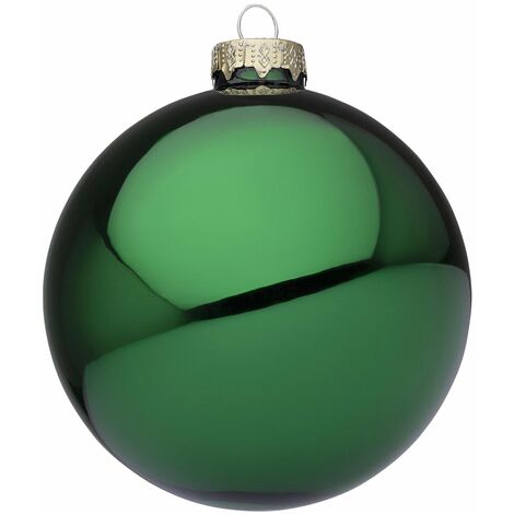 Palline per albero di Natale in vetro decorate color Verde Allegro Lucido -4 sfere da 10 cm