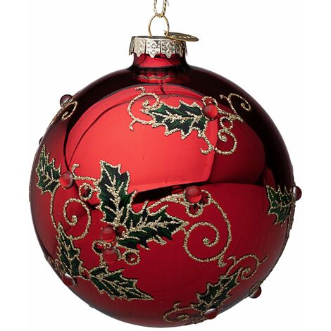 Palline per albero di Natale in vetro decorate color Zaida Rosso -4 sfere da 10 cm
