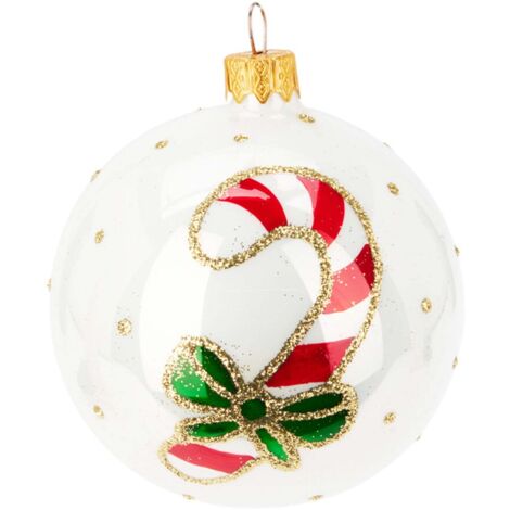 Palline per albero di Natale in vetro decorate colore bianco con glitter -Confezione da 12 palline Ø 8 cm