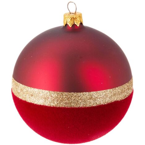 Palline per albero di Natale in vetro decorate con riga glitter color Oro Ø 10 cm