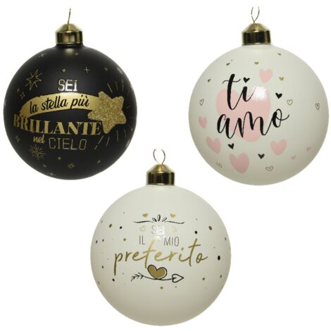 Palline per albero di Natale in vetro decorate con Scritte da 10 cm, confezione 3 pezzi