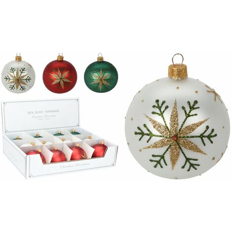 Palline per albero di Natale in vetro decorate con stelle -12 sfere da 8 cm