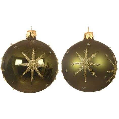Palline per albero di Natale in vetro decorate con Stelle e Puntini da 8 cm, confezione 6 pezzi
