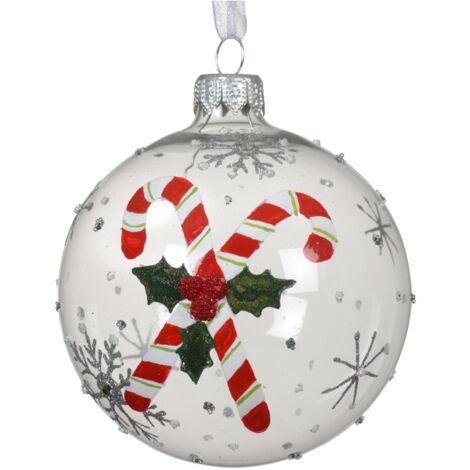 Palline per albero di Natale in vetro decorate trasparente con bastoncino, 6 pezzi