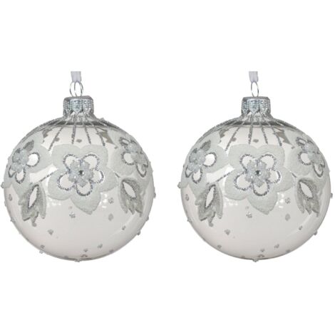 Palline per albero di Natale in vetro decorate trasparente con fiori, 6 pezzi