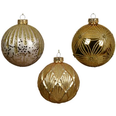 Palline per albero di Natale in vetro decorato colore oro, 12 pezzi