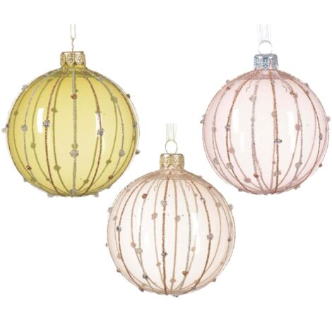 Palline per albero di Natale in vetro decorato oro e champagne da Ø 8 cm, confezione da 12 pezzi