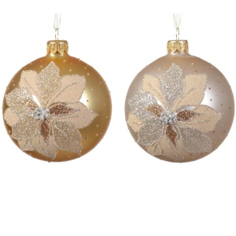 Palline per albero di Natale in vetro decorato oro e champagne da Ø 8 cm, confezione da 6 pezzi