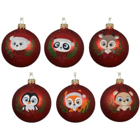 Palline per albero di Natale in vetro decorato rosso con animali da Ø 8 cm, 6 pezzi