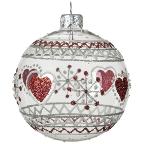 Palline per albero di Natale in vetro decorato rosso e argento da Ø 8 cm
