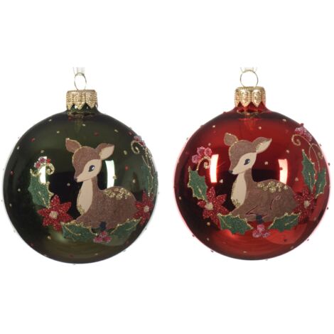 Palline per albero di Natale in vetro decorato verde e rosso da Ø 8 cm, confezione da 6 pezzi