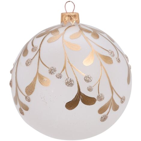Palline per albero di Natale, in Vetro, foglia con glitter, Ø 80 mm, 12 pezzi