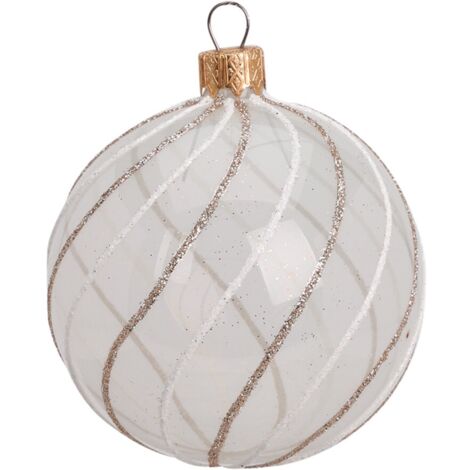 Palline per albero di Natale, in Vetro, linee glitter, Ø 100 mm, 6 pezzi