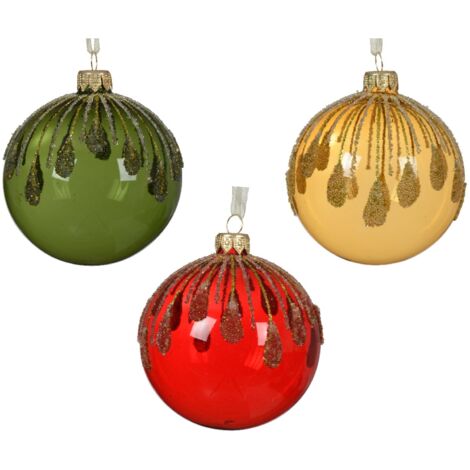 Palline per albero di Natale in vetro Rosso, verde e oro 8 cm, confezione da 6 pezzi