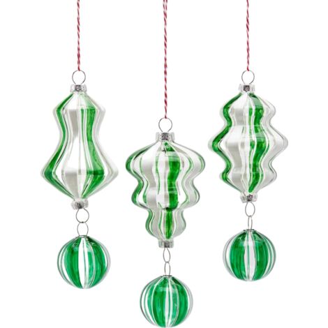 Palline per albero di Natale in vetro, verde trasparente, confezione 3 pezzi, 18 cm -Verde