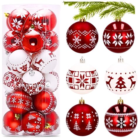 Palline per albero di Natale, PRL, plastica, adatte per alberi di Natale, bianche e rosse, set