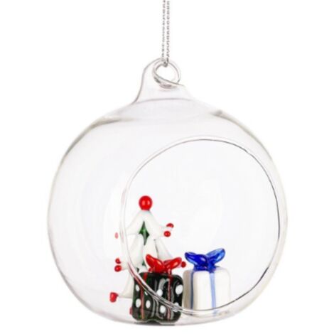 Palline per albero di Natale, sfera vetro trasparente con simboli natalizi -Pacchi regalo