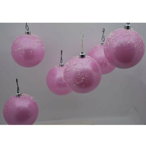 Palline rosa innevevata 10cm 6pz da decorazioni addobbi natalizi albero di natale