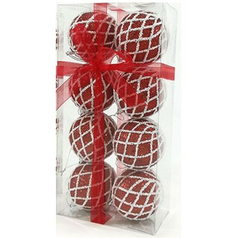 Palline rossa bianco per albero di natale da addobbi decorazioni cm 8 pz 8