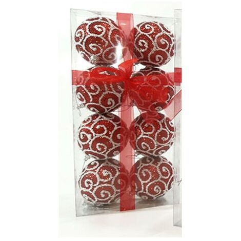 Palline rosse bianca per albero di natale da addobbi decorazioni 8CM PZ 8