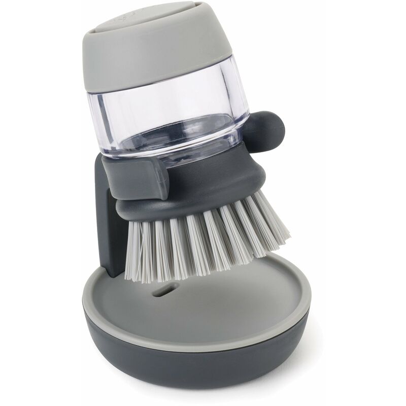 Palm Scrub Brosse à Vaisselle avec Distributeur de Liquide Vaisselle Rechargeable et Support de Rangement, Gris