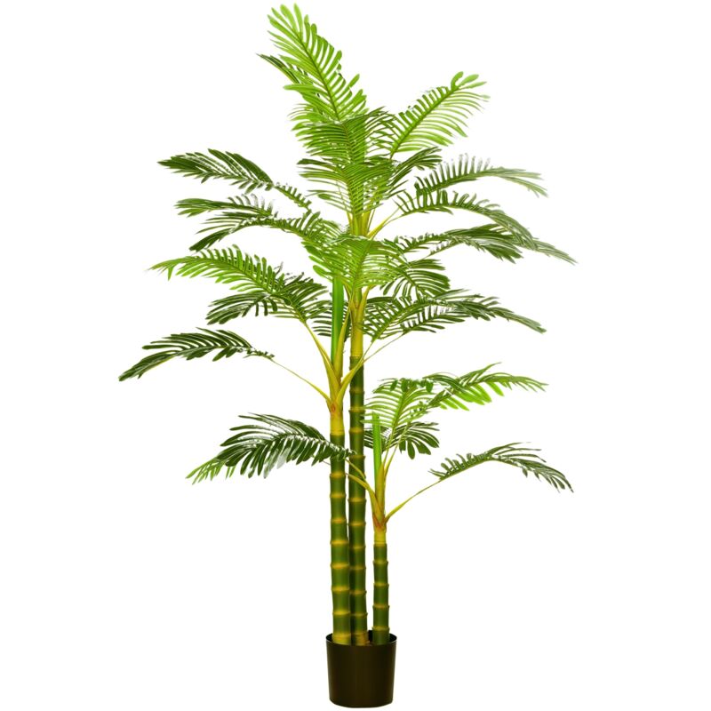 Homcom - Palmier areca artificiel hauteur 190 cm plante artificielle tropicale avec 30 grandes feuilles grand réalisme en plastique pot inclus vert