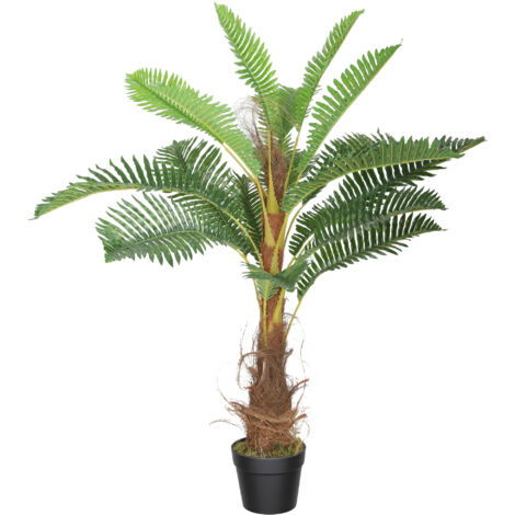 Palmier artificiel 100 cm 21 feuilles PEVA plante décorative pot plastique vert