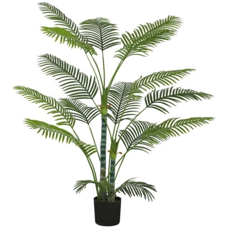 Palmier artificiel avec 16 feuilles en plastique,plante artificielle résistante aux UV avec pot en plastique,pour intérieur et extérieur,vert