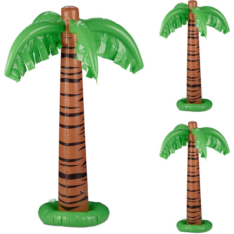 Relaxdays - Palmier gonflable, lot de 3, accessoire de fête, piscine & plage, 80 cm de haut, plastique, vert - marron