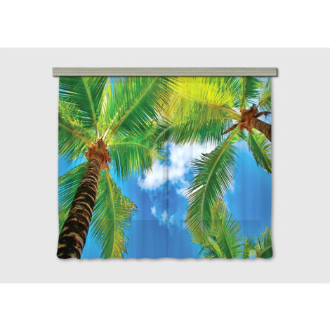 Palms, rideau imprimés palmiers et ciel bleu 180x160 cm, 2 pièces
