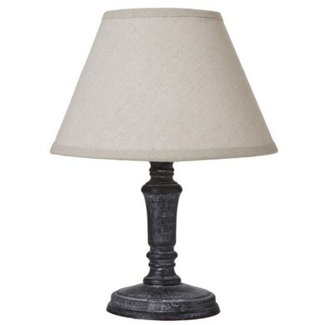 Palmyra Column Table Lamp with Linen Shade - Wood - L10 x W10 x H20 cm - Grey