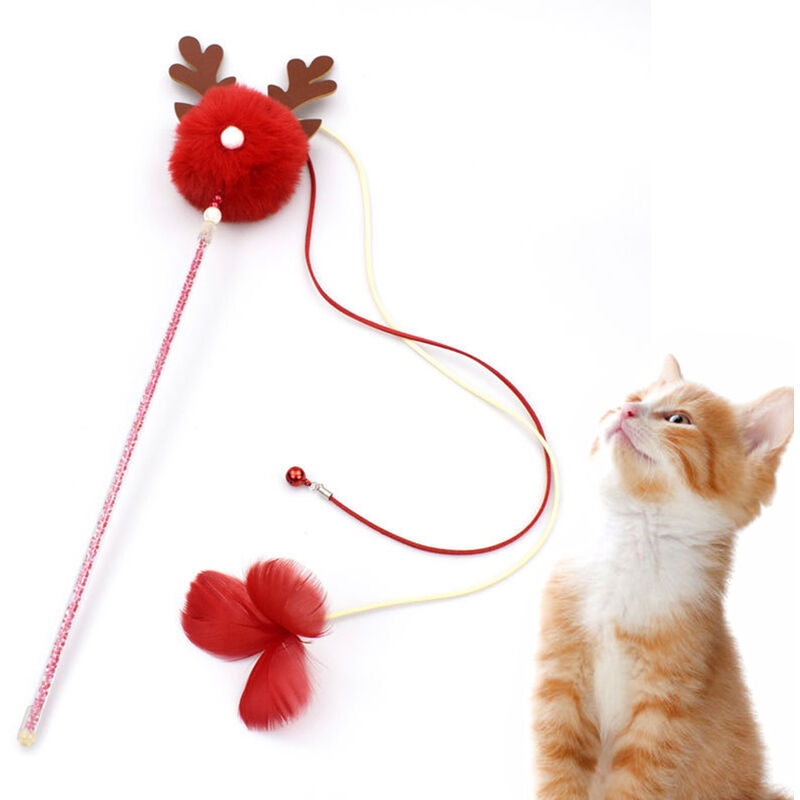 

Palo interactivo para gatos, con varita de plumas de campanas de bolas,rojo