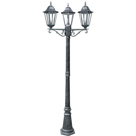Palo per esterno FIRENZE nero e argento con diffusori in vetro (3xE27) 218 cm. IP44