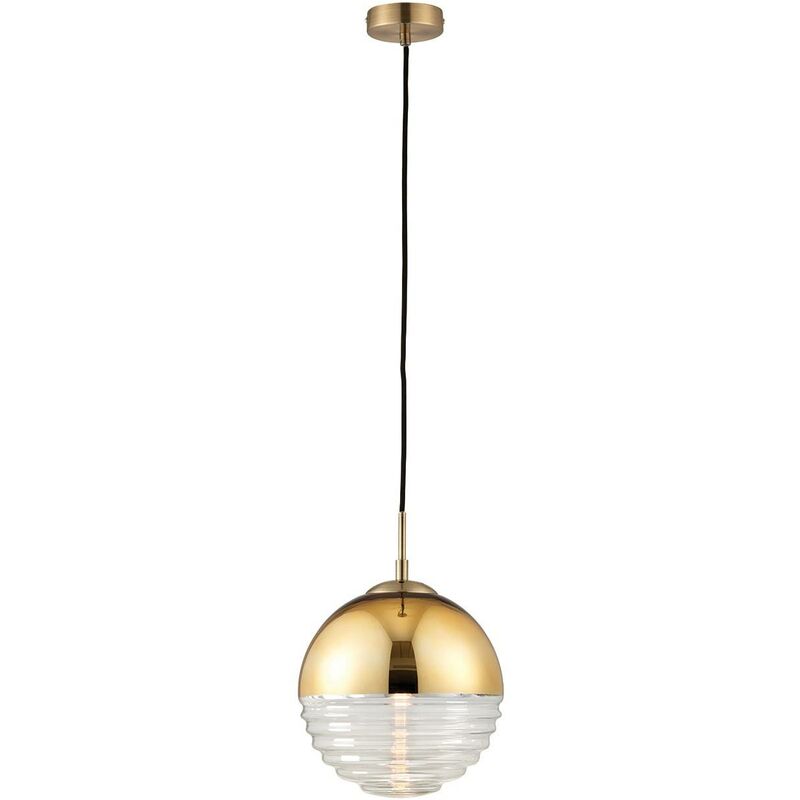 Endon Lighting - Endon Paloma - 1 Light Globe Ceiling Pendant Clear Ribbed Glass, Gold Effect, E14