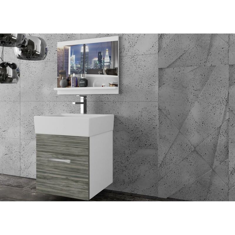 

PALOMI - Conjunto de baño - 3 piezas - Muebles altos - Lavabo de porcelana - Patrón gris